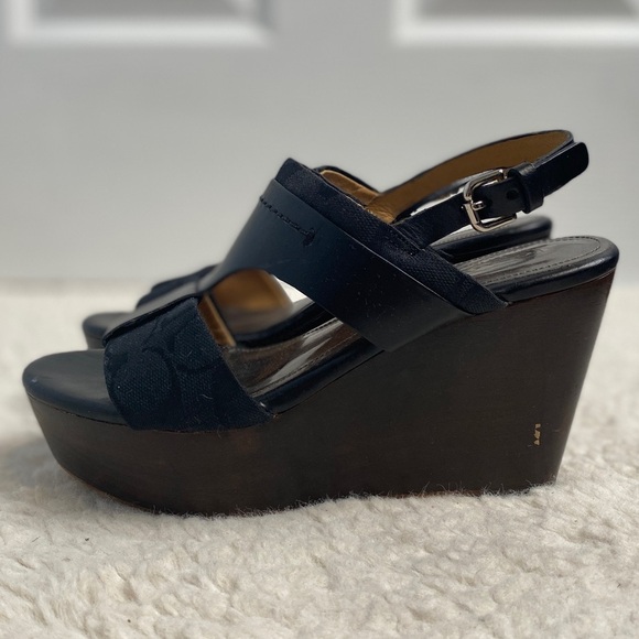 Coach Campbell Wedge Platform Logo Sandal Sz 6 Casual Simmer Classic Comfort - Picture 5 of 15